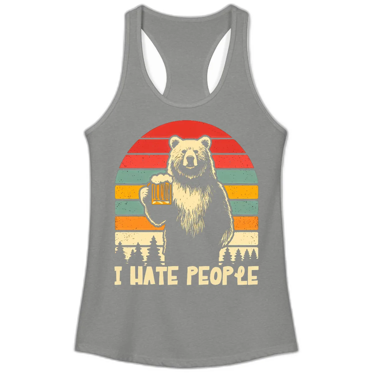 Bear Hates People Retro Camping Ladies Tank in Heather Grey