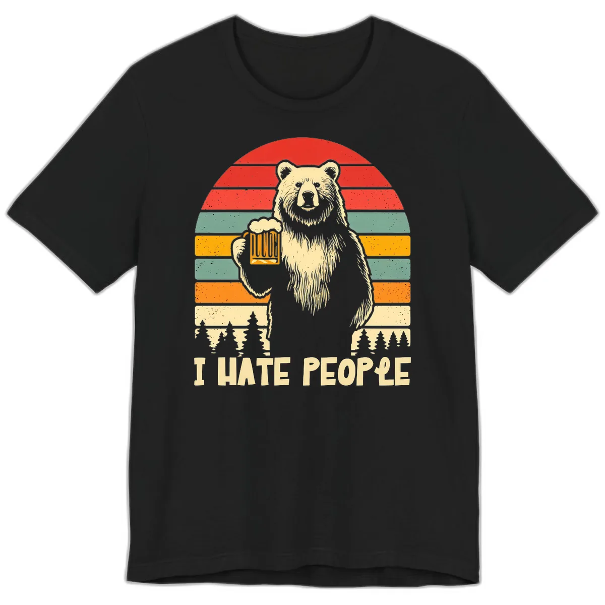 Bear Hates People Retro Camping Premium T-Shirt in Black