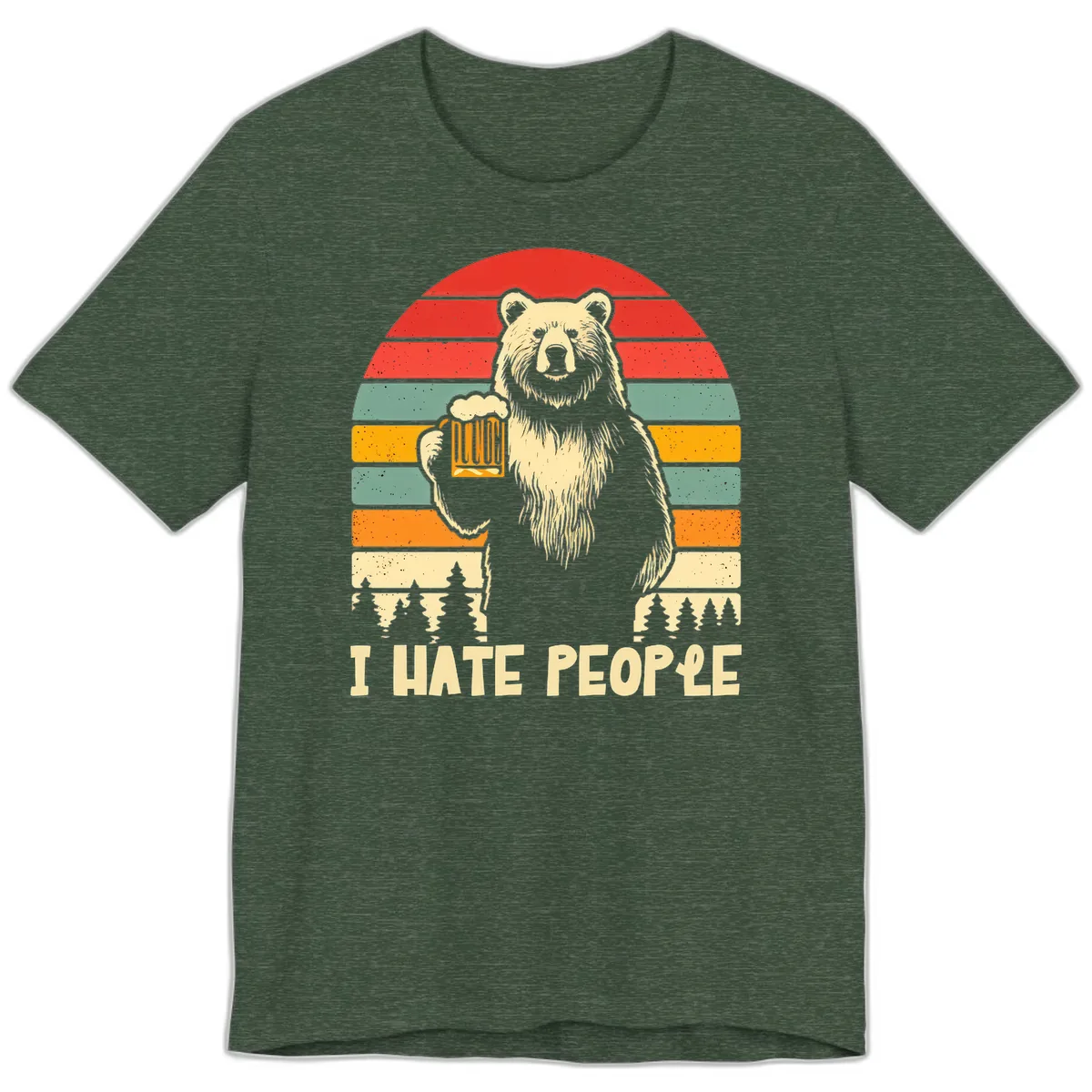 Bear Hates People Retro Camping Premium T-Shirt in Heather Forest