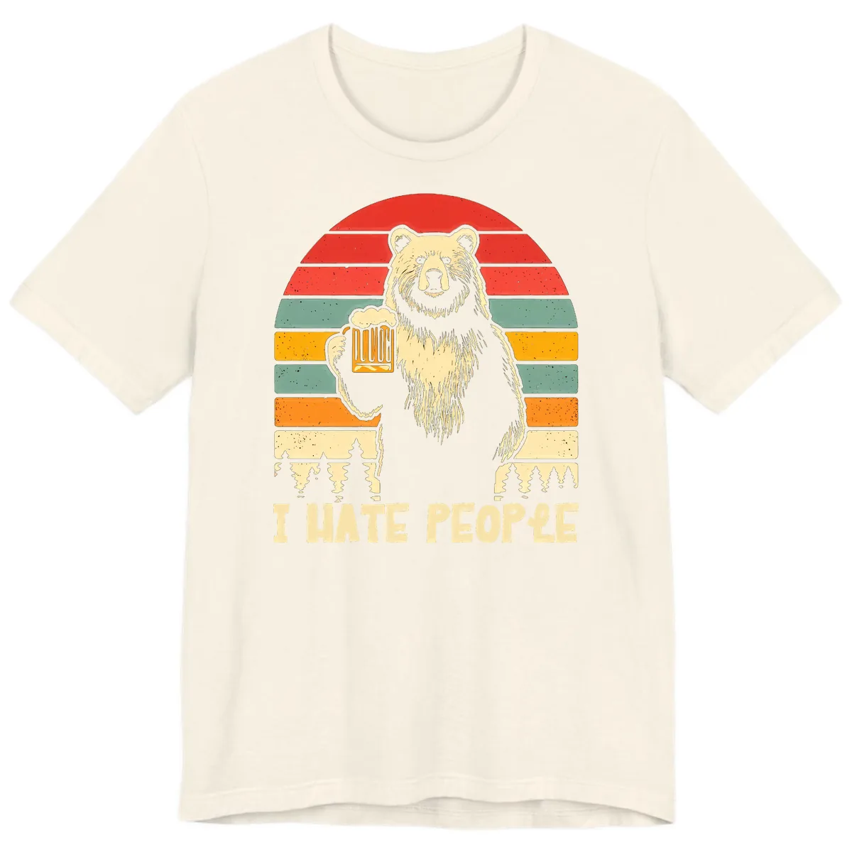 Bear Hates People Retro Camping Premium T-Shirt in Natural