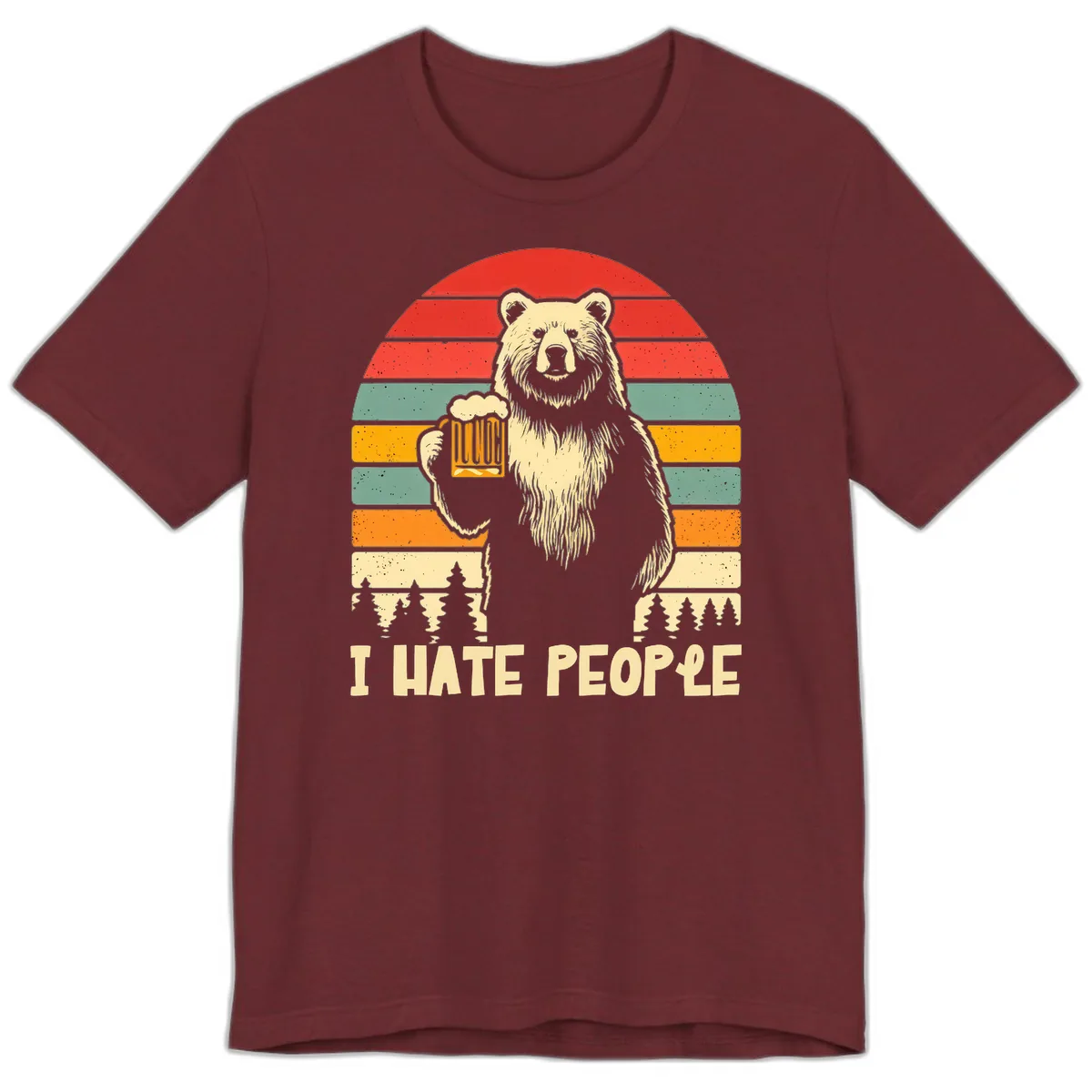 Bear Hates People Retro Camping Premium T-Shirt in Heather Cardinal