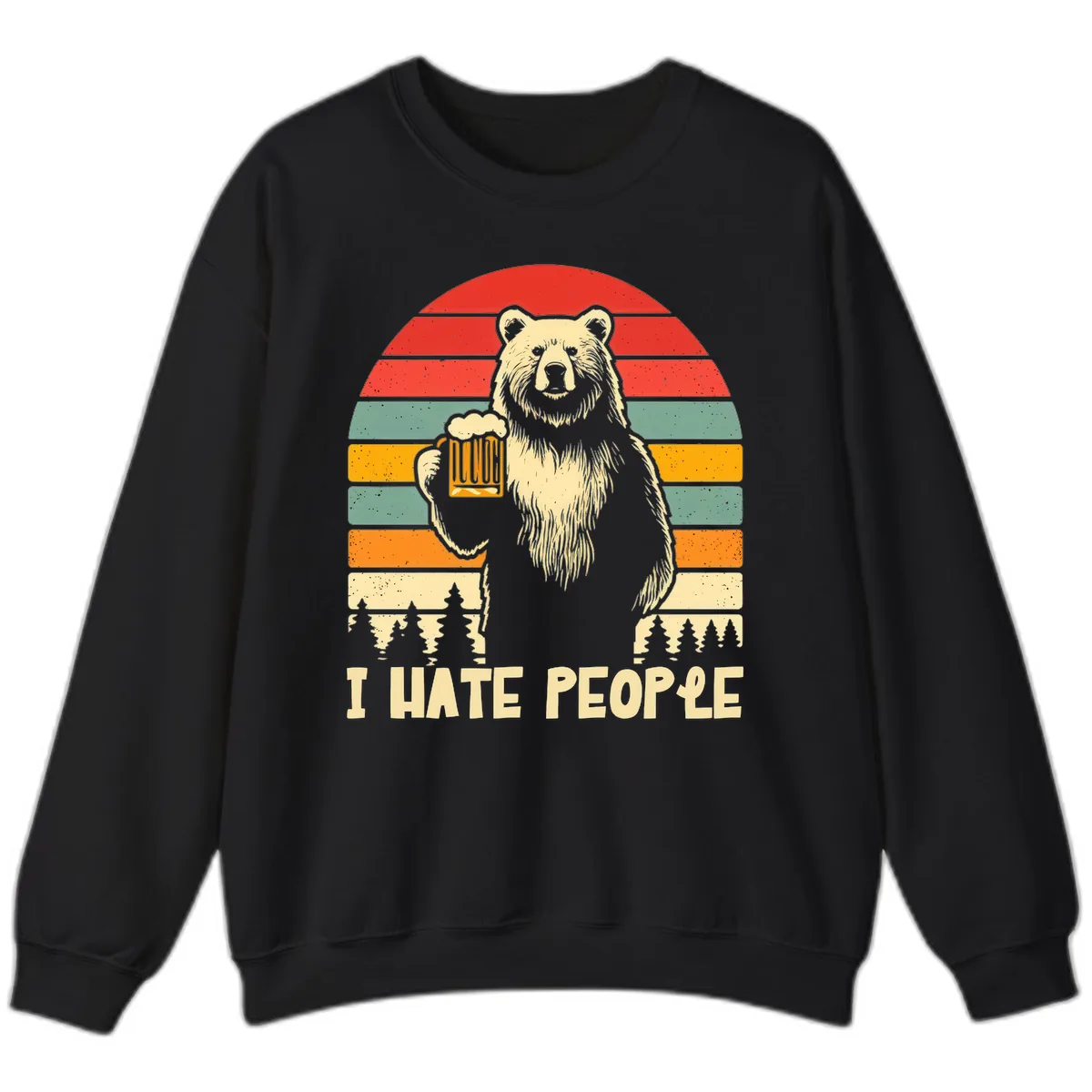 Bear Hates People Retro Camping Sweatshirt in Black
