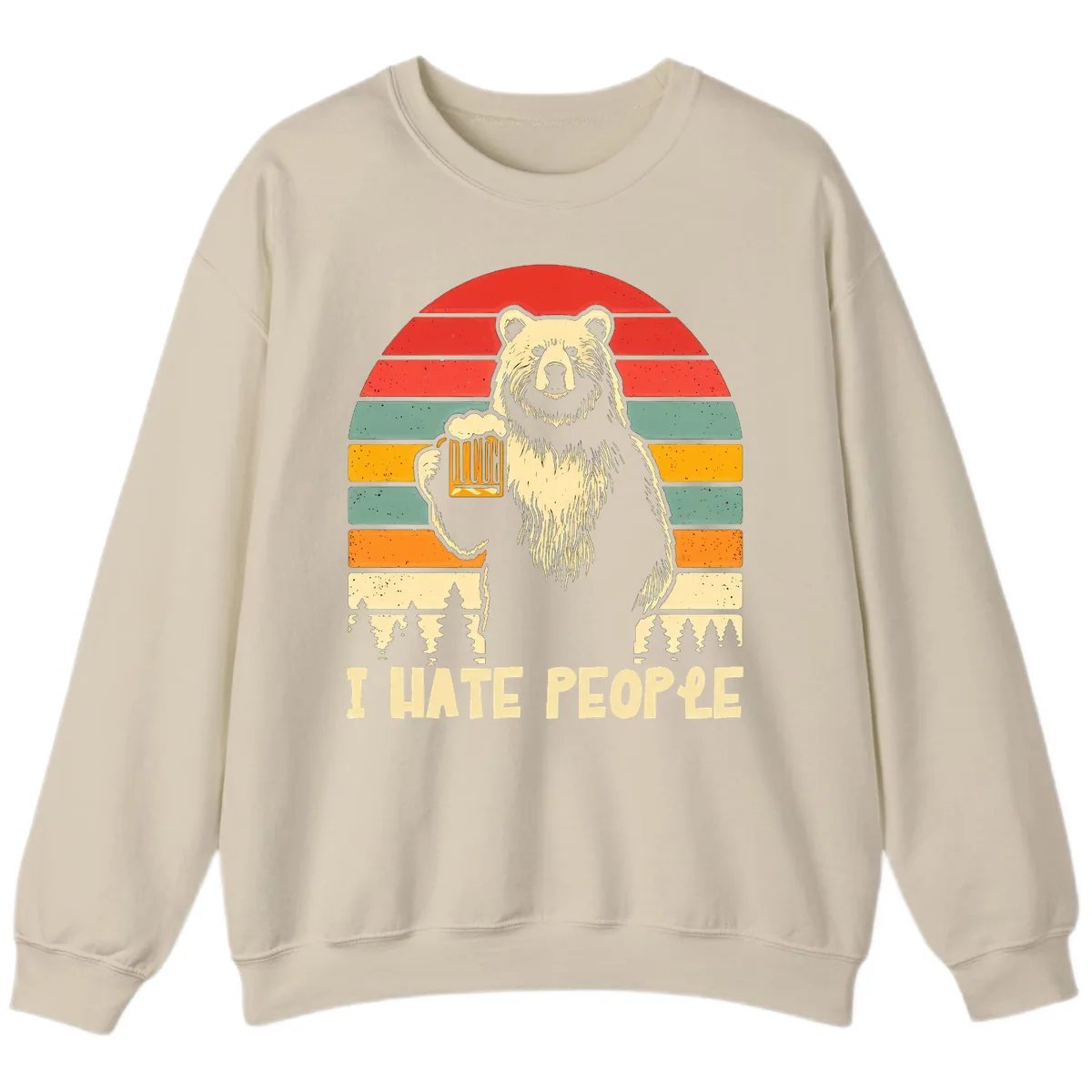 Bear Hates People Retro Camping Sweatshirt in Sand