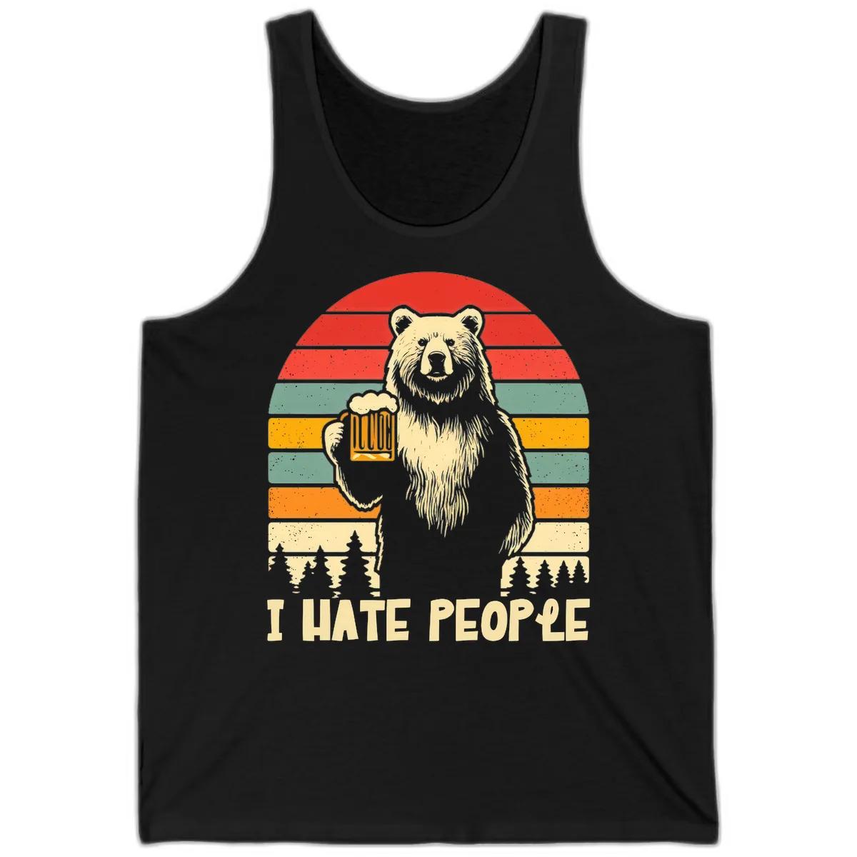 Bear Hates People Retro Camping Tank in Black