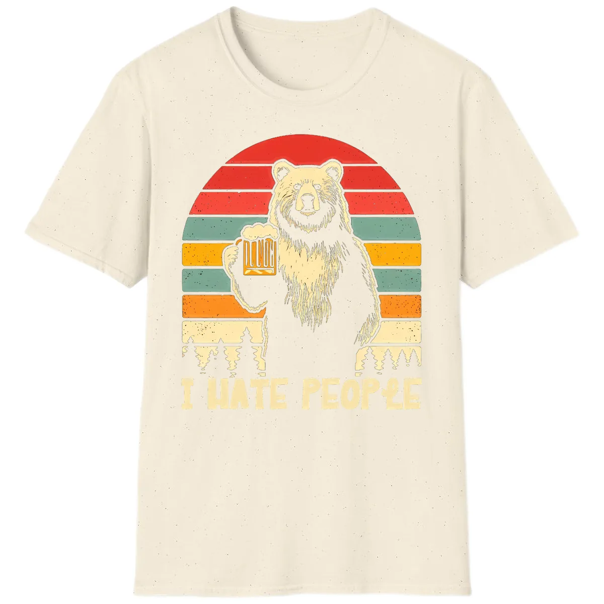Bear Hates People Retro Camping T-Shirt in Natural