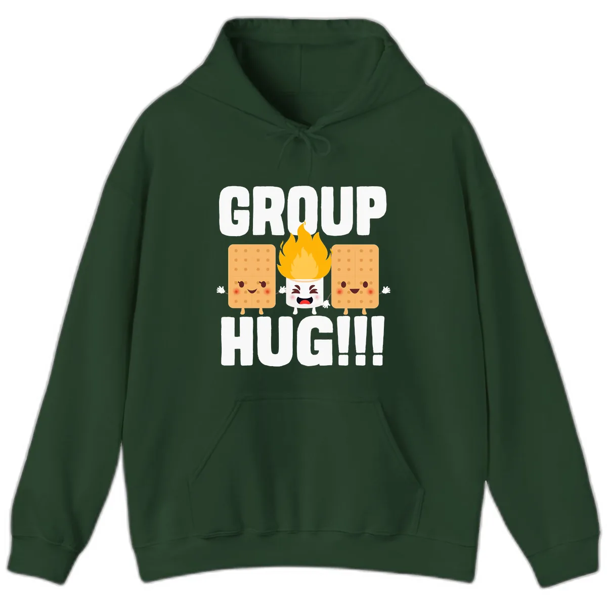 Group Hug S'mores Campfire Hoodie in Forest Green