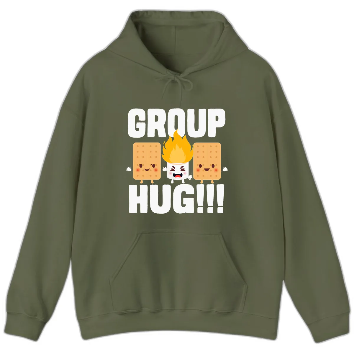 Group Hug S'mores Campfire Hoodie in Military Green