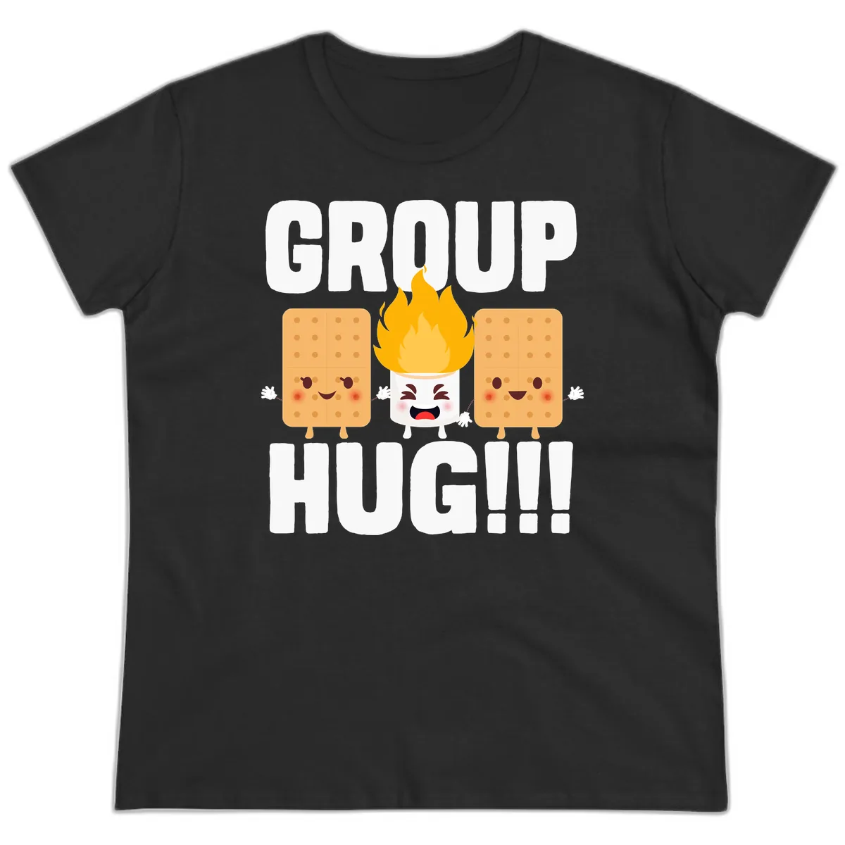Group Hug S'mores Campfire Ladies Tee in Black