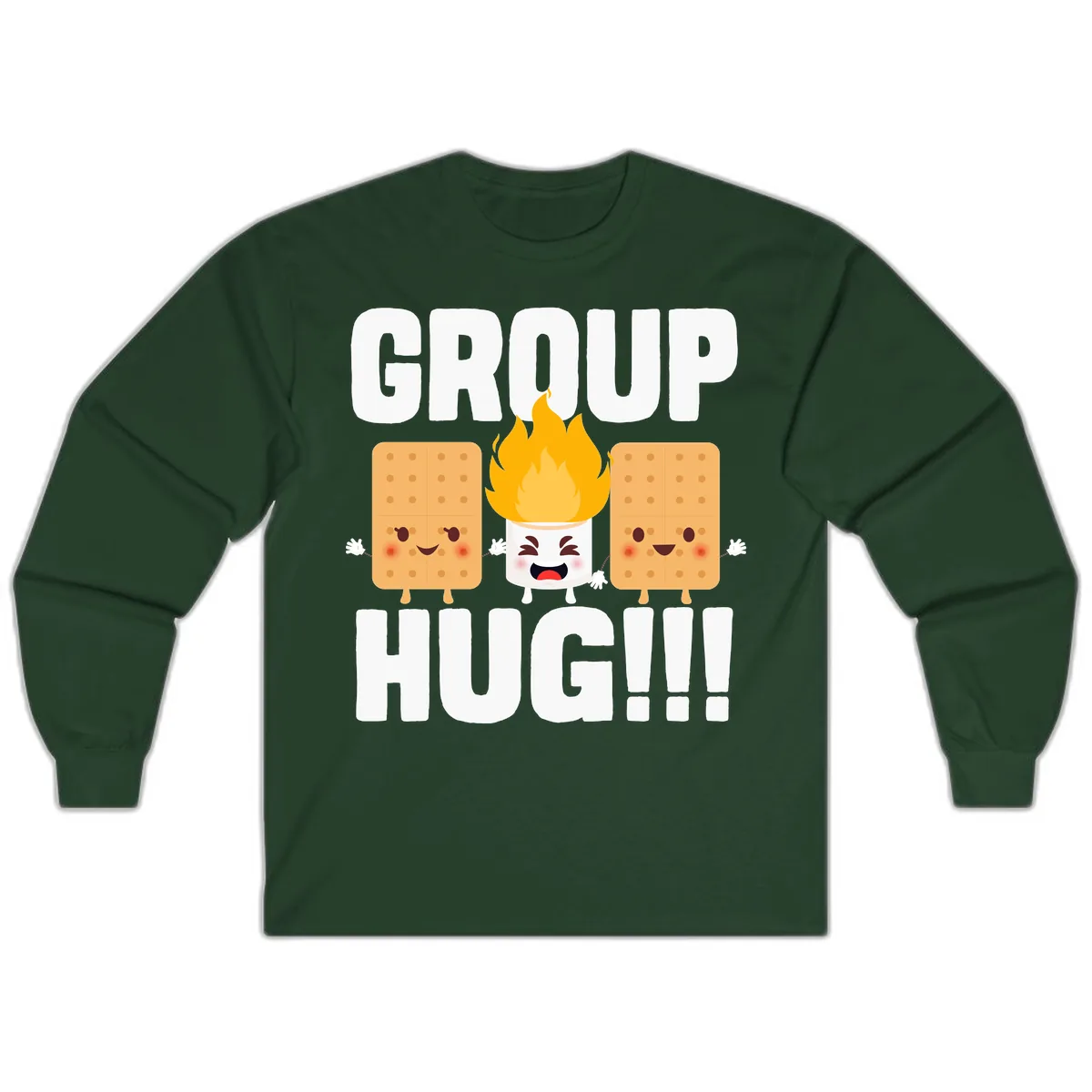 Group Hug S'mores Campfire Long Sleeve in Forest Green
