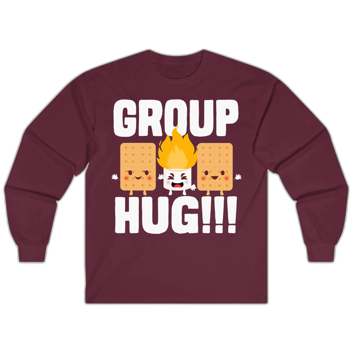 Group Hug S'mores Campfire Long Sleeve in Maroon