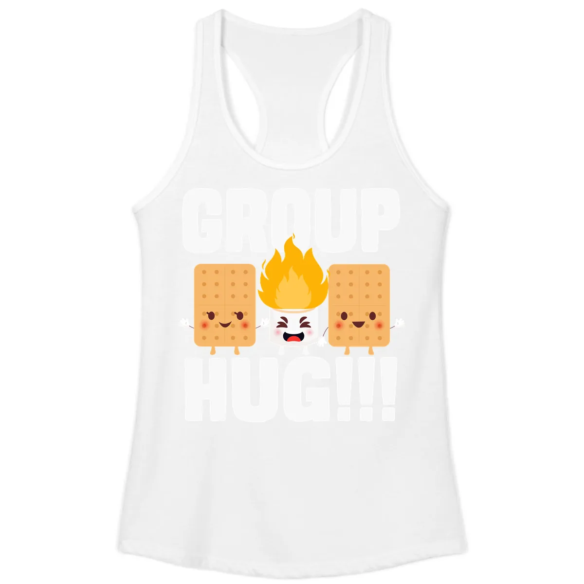 Group Hug S'mores Campfire Ladies Tank in White