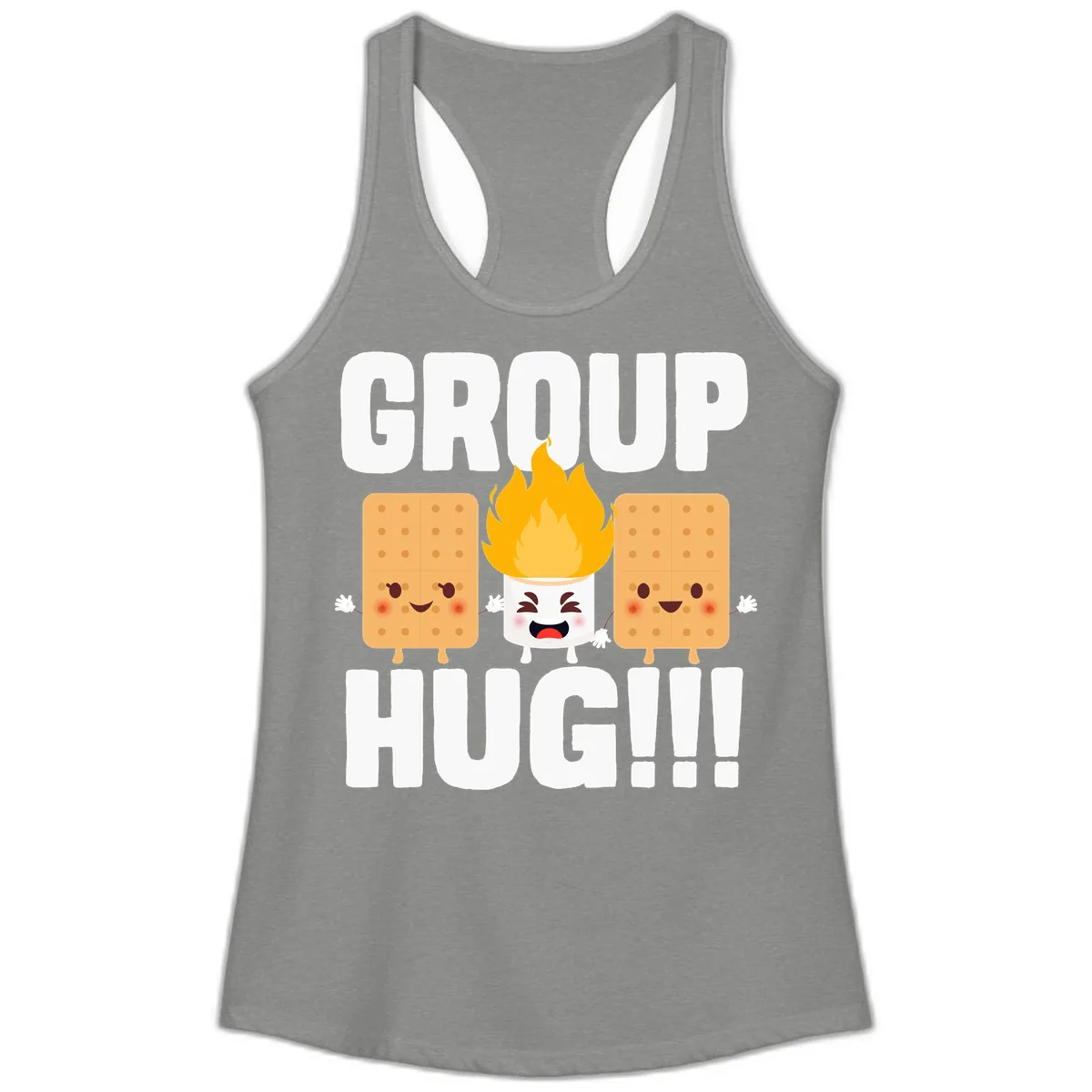 Group Hug S'mores Campfire Ladies Tank in Heather Grey