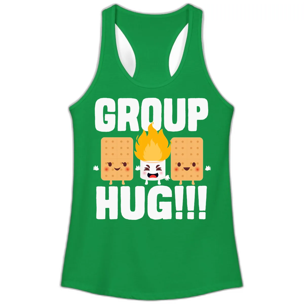 Group Hug S'mores Campfire Ladies Tank in Solid Kelly Green