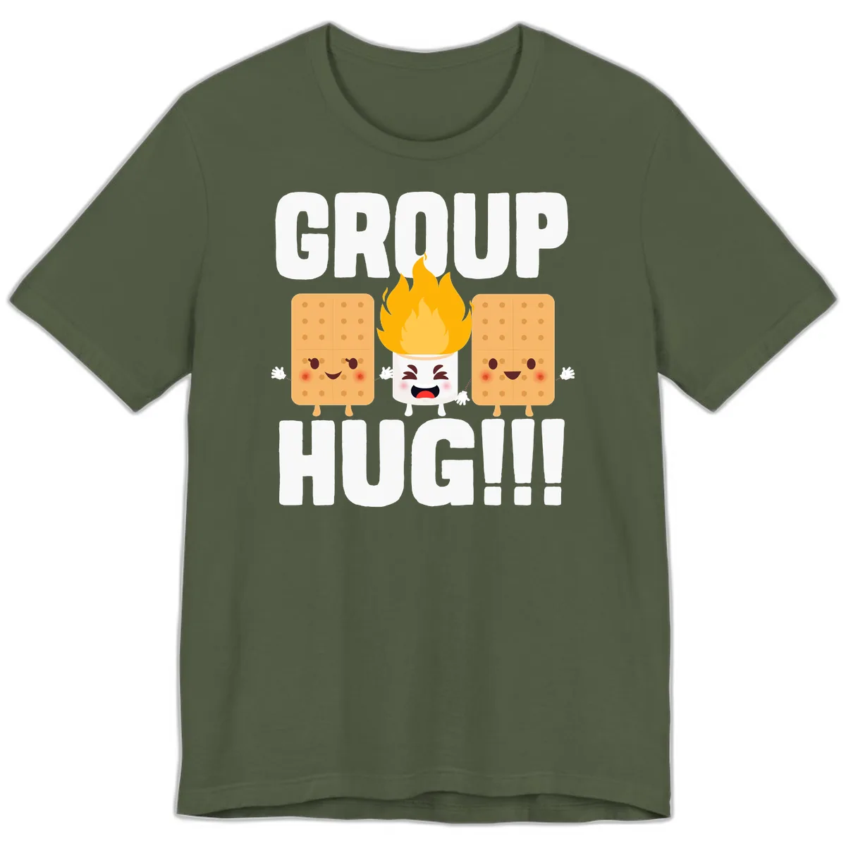 Group Hug S'mores Campfire Premium T-Shirt in Military Green