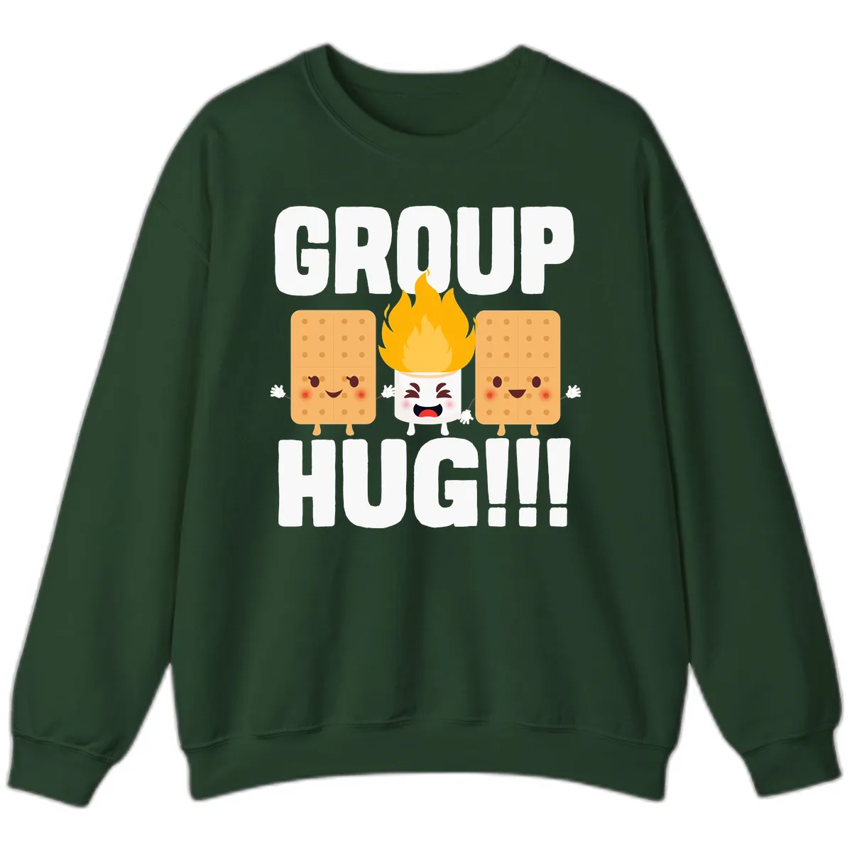 Group Hug S'mores Campfire Sweatshirt in Forest Green