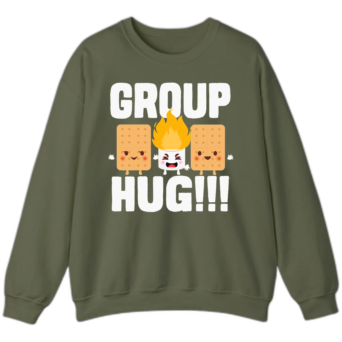 Group Hug S'mores Campfire Sweatshirt in Military Green
