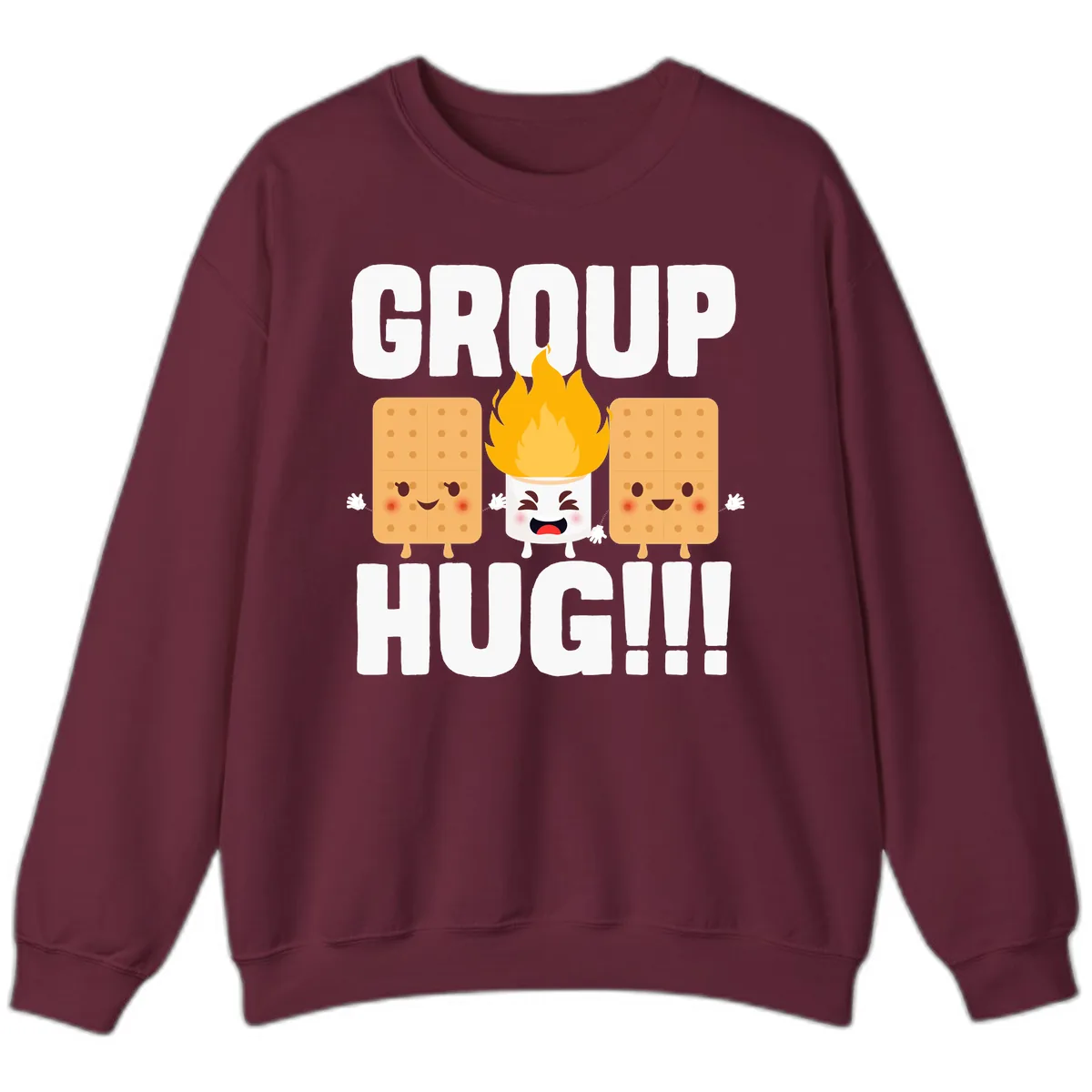 Group Hug S'mores Campfire Sweatshirt in Maroon
