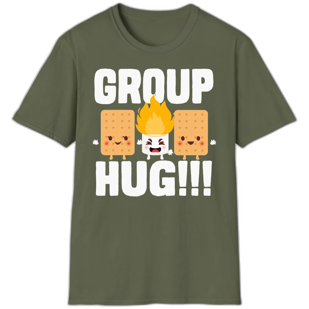 Group Hug S'mores Campfire T-Shirt in Military Green
