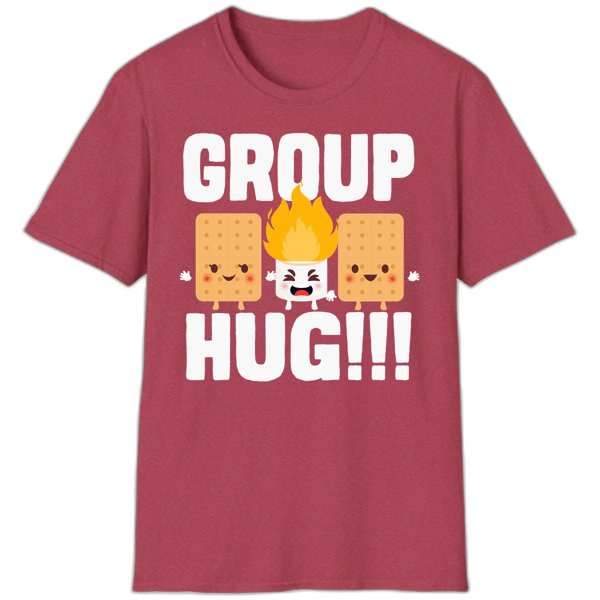 Group Hug S'mores Campfire T-Shirt in Heather Cardinal