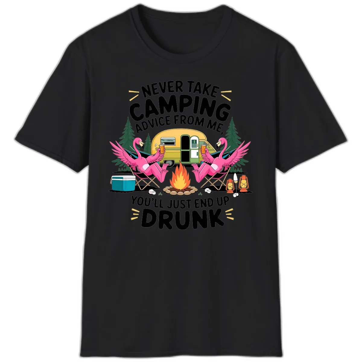 Never Take Camping Advice From Me T-Shirt in Black