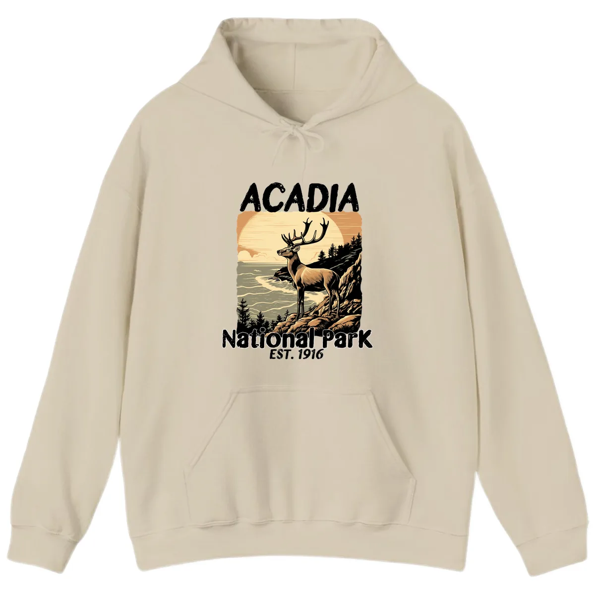 Acadia National Park Deer Scenic Hoodie in Sand