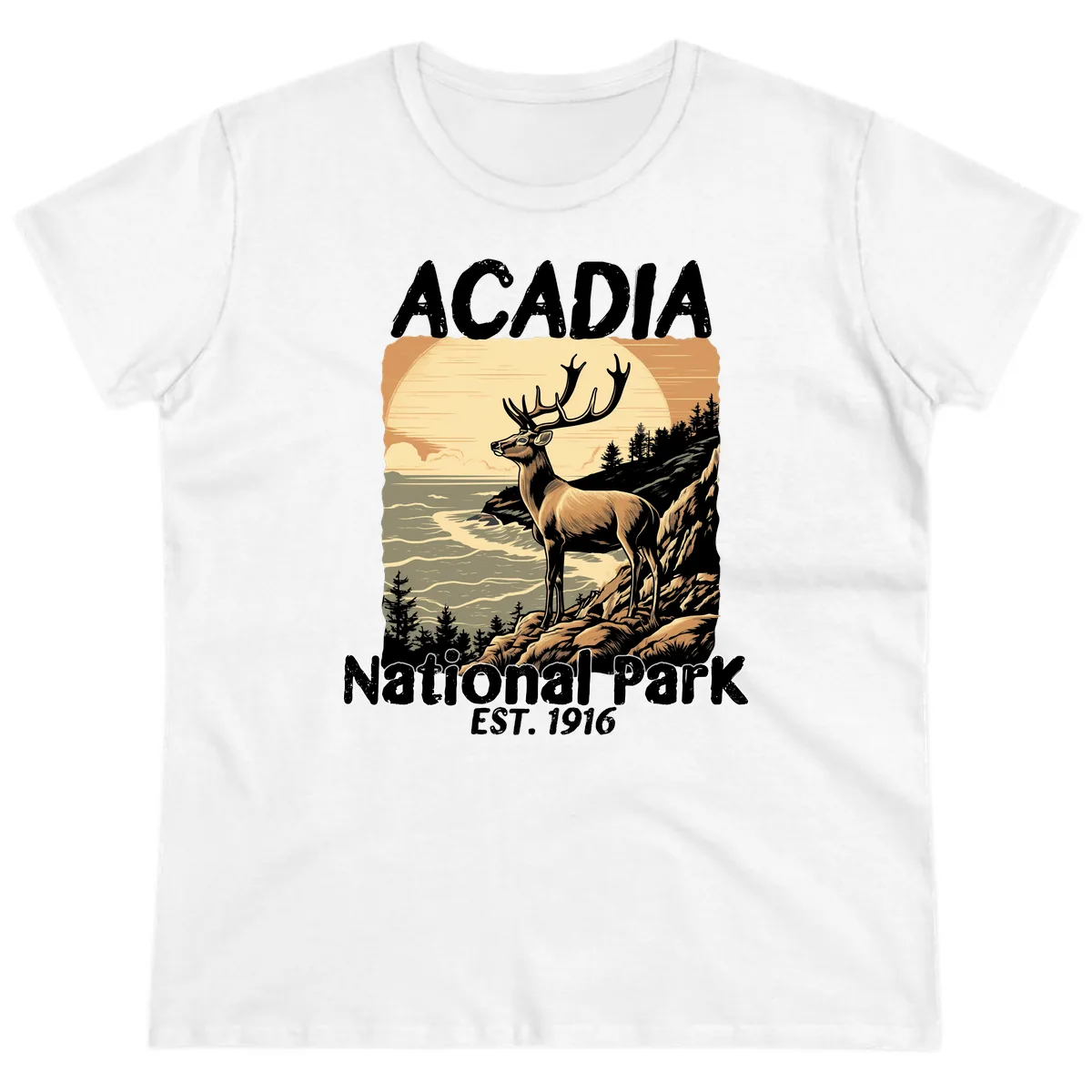 Acadia National Park Deer Scenic Ladies Tee in White