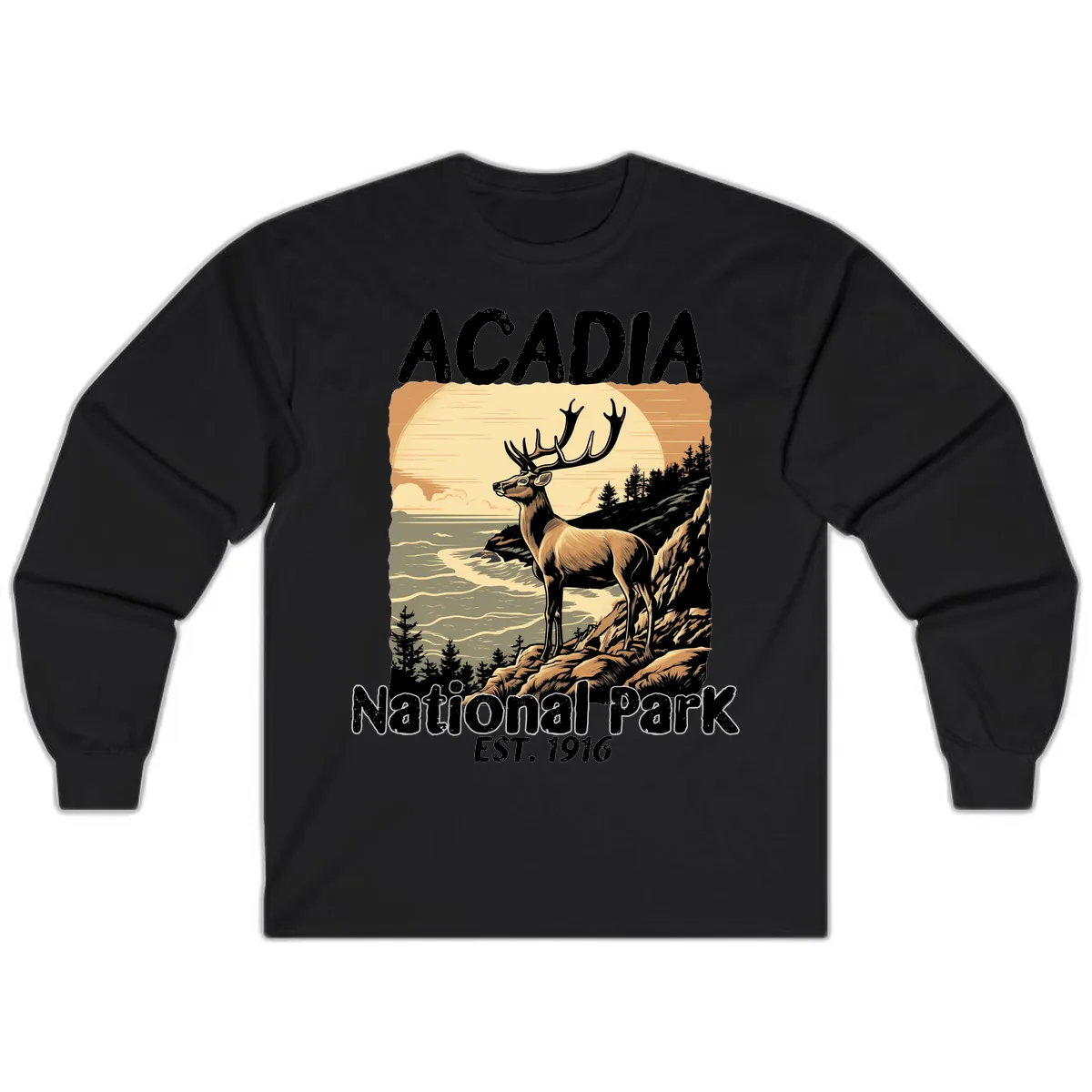 Acadia National Park Deer Scenic Long Sleeve in Black