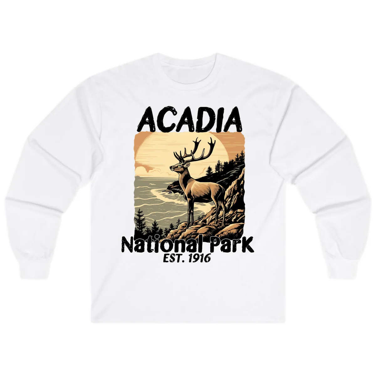 Acadia National Park Deer Scenic Long Sleeve in White
