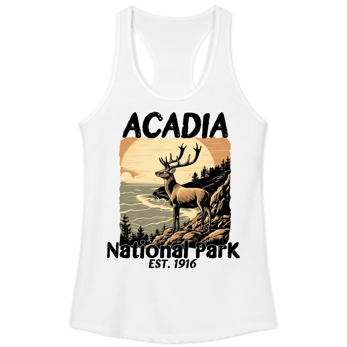 Acadia National Park Deer Scenic Ladies Tank in White
