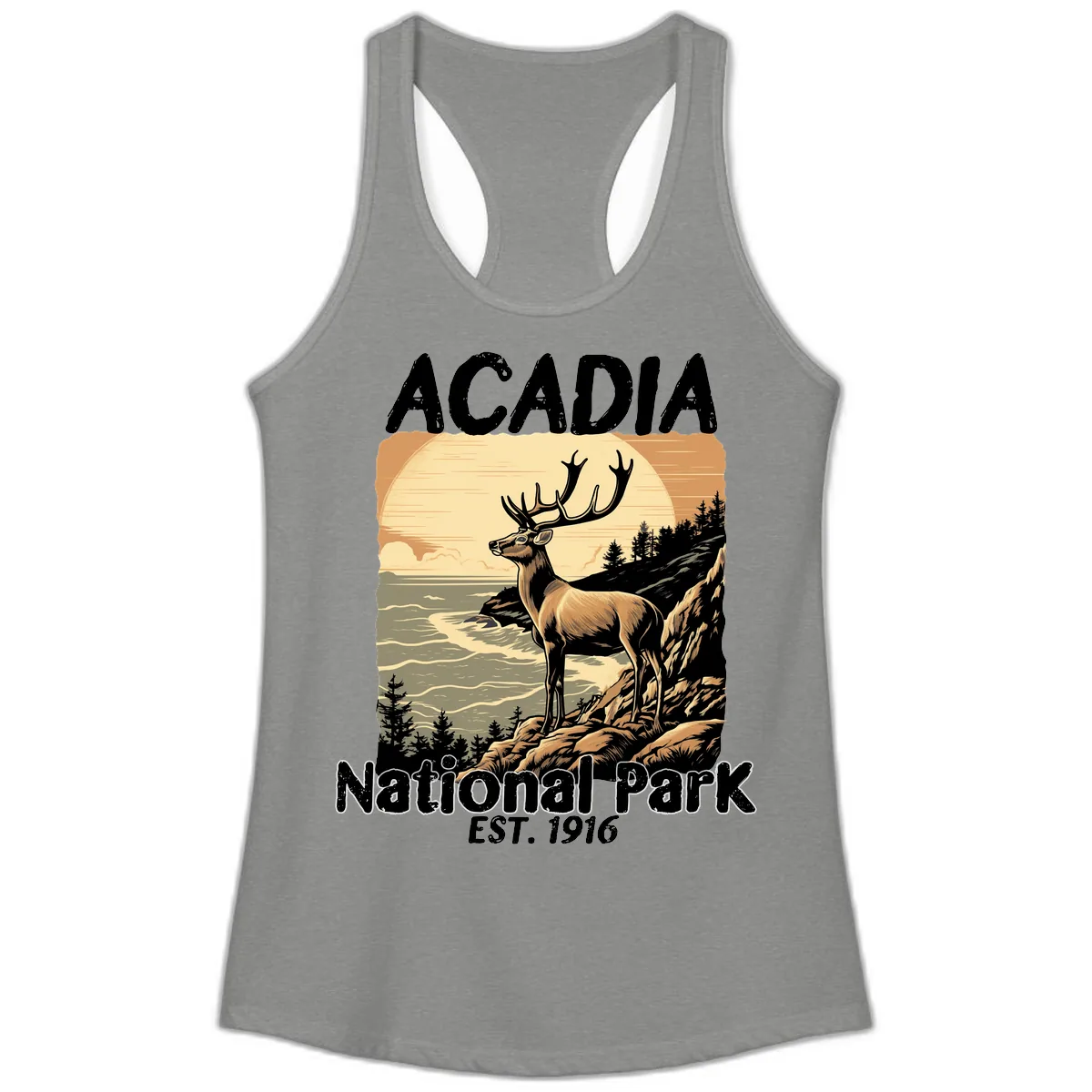 Acadia National Park Deer Scenic Ladies Tank in Heather Grey