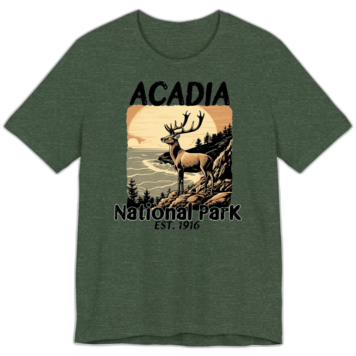 Acadia National Park Deer Scenic Premium T-Shirt in Heather Forest