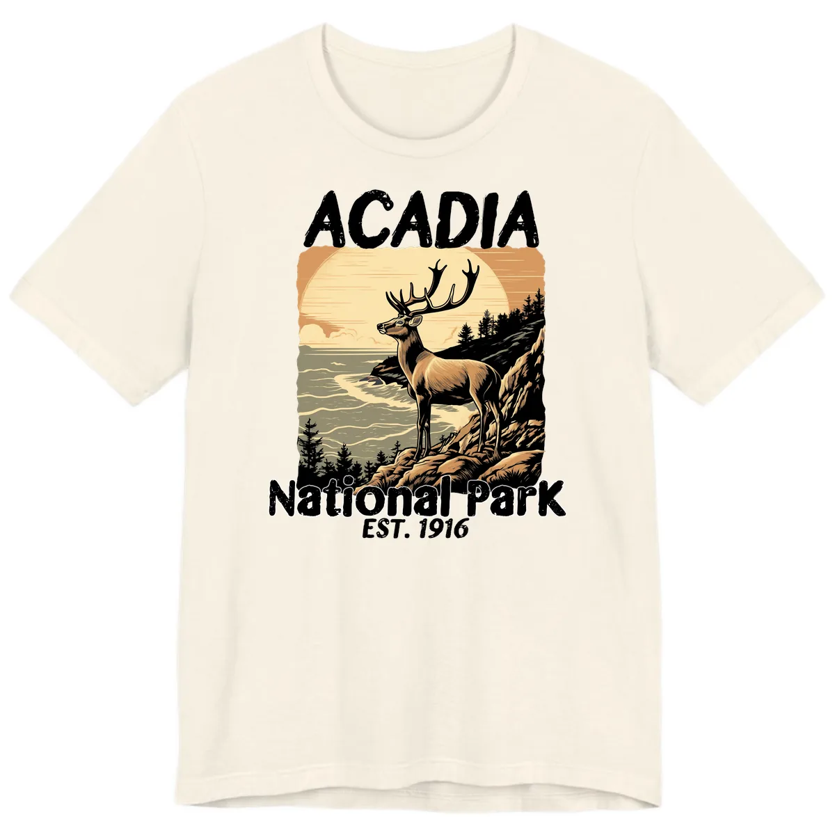 Acadia National Park Deer Scenic Premium T-Shirt in Natural