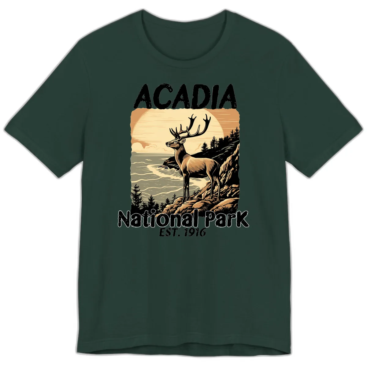 Acadia National Park Deer Scenic Premium T-Shirt in Forest