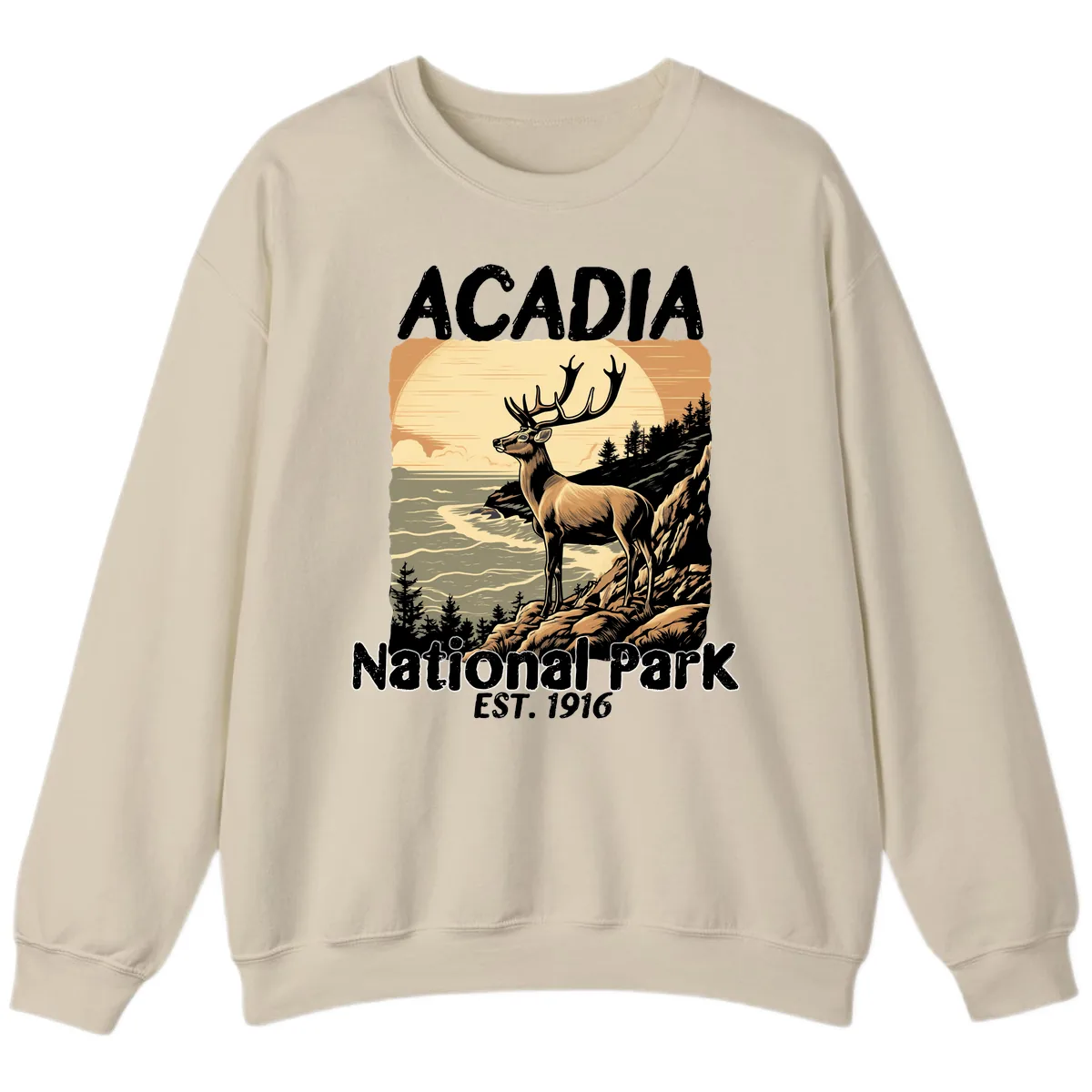 Acadia National Park Deer Scenic Sweatshirt in Sand