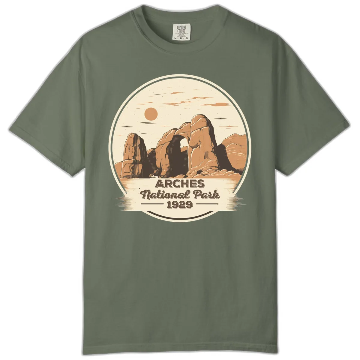 Arches National Park 1929 Badge Comfort Color in Moss