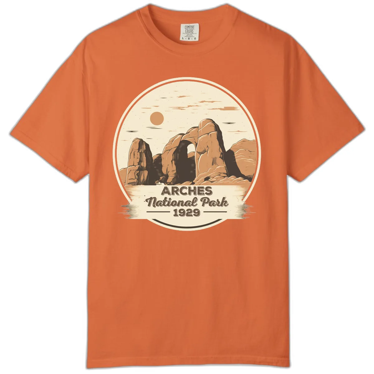 Arches National Park 1929 Badge Comfort Color in Burnt Orange