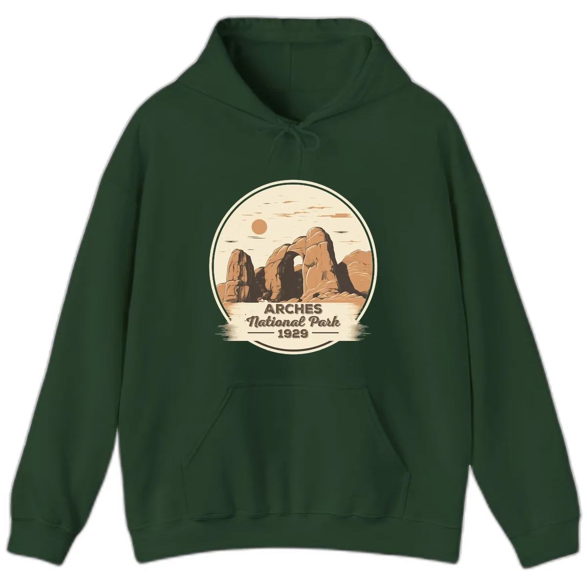 Arches National Park 1929 Badge Hoodie in Forest Green