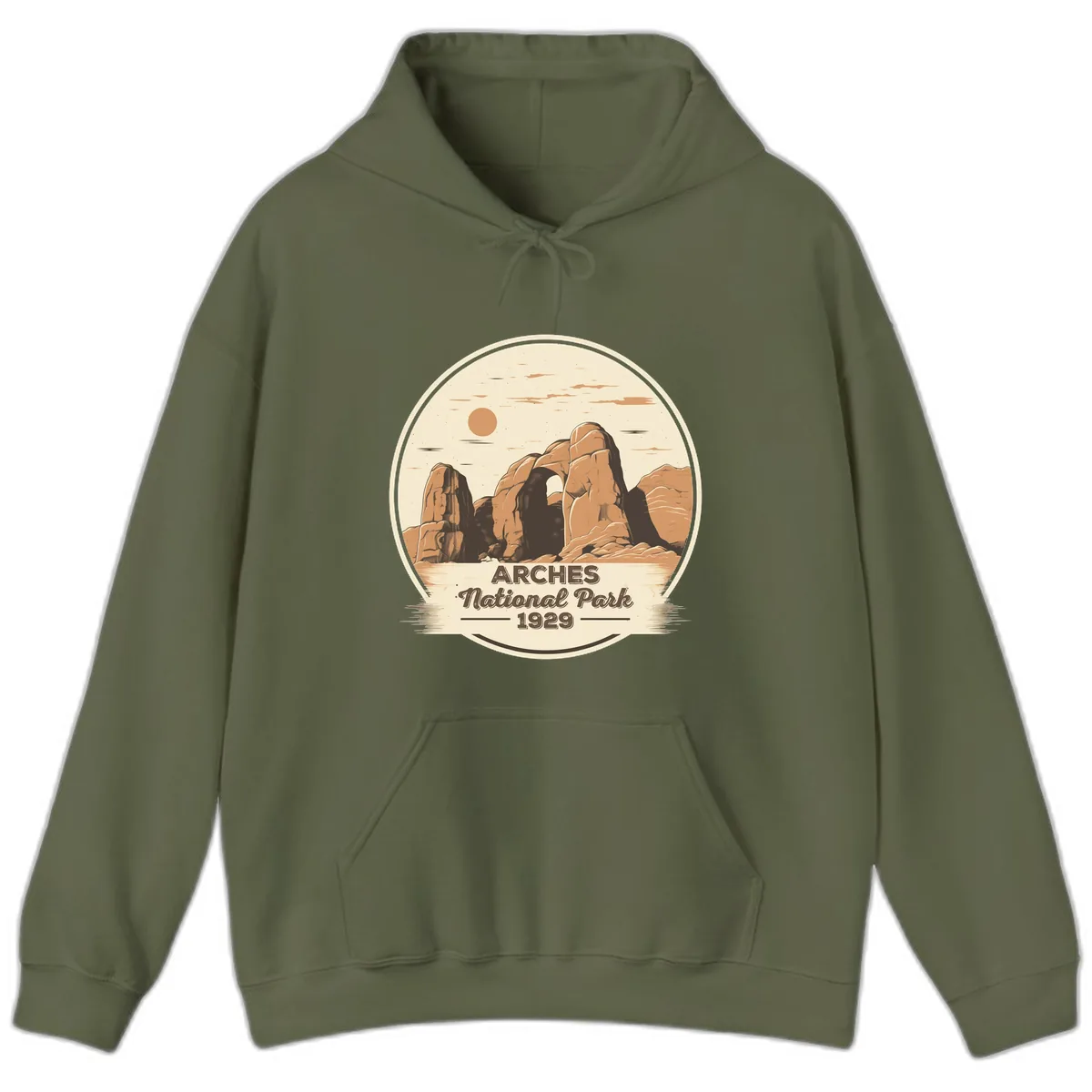 Arches National Park 1929 Badge Hoodie in Military Green