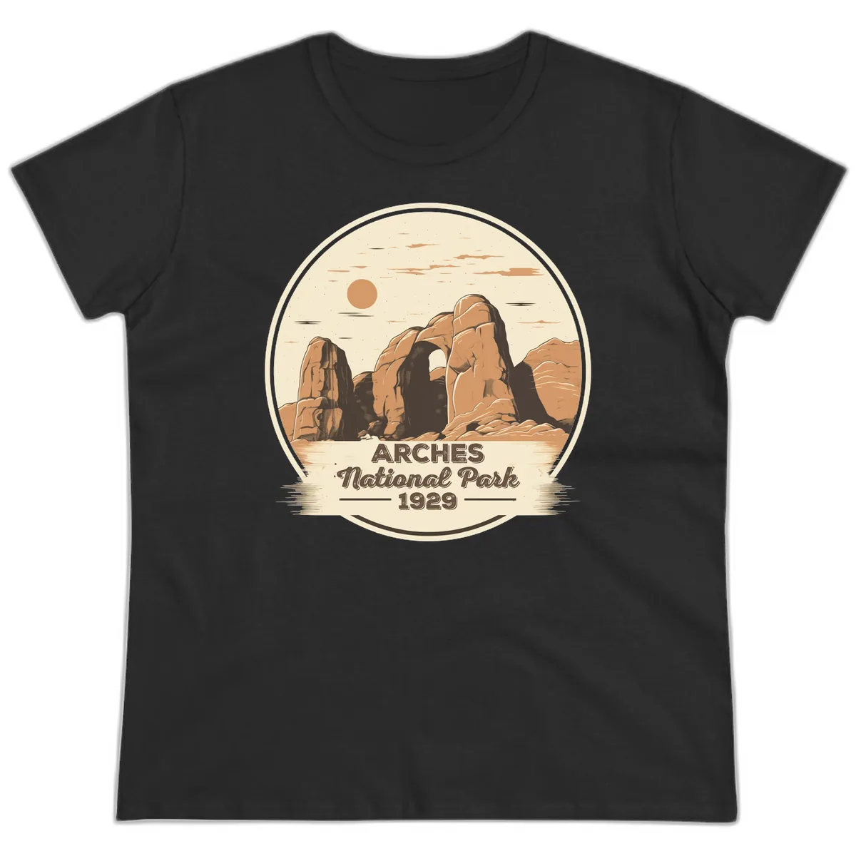 Arches National Park 1929 Badge Ladies Tee in Black