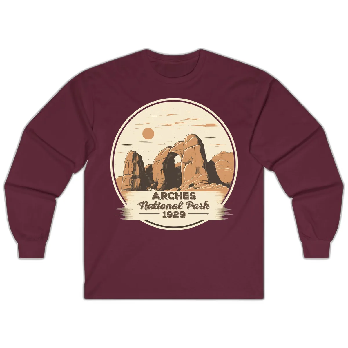 Arches National Park 1929 Badge Long Sleeve in Maroon
