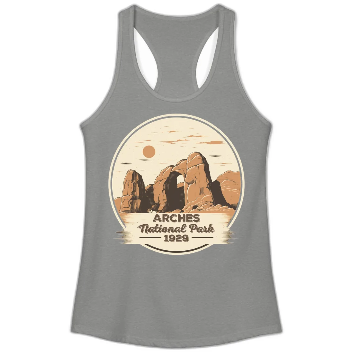 Arches National Park 1929 Badge Ladies Tank in Heather Grey