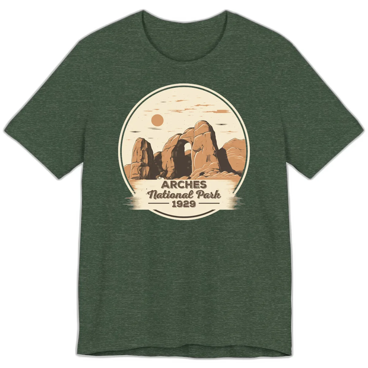 Arches National Park 1929 Badge Premium T-Shirt in Heather Forest