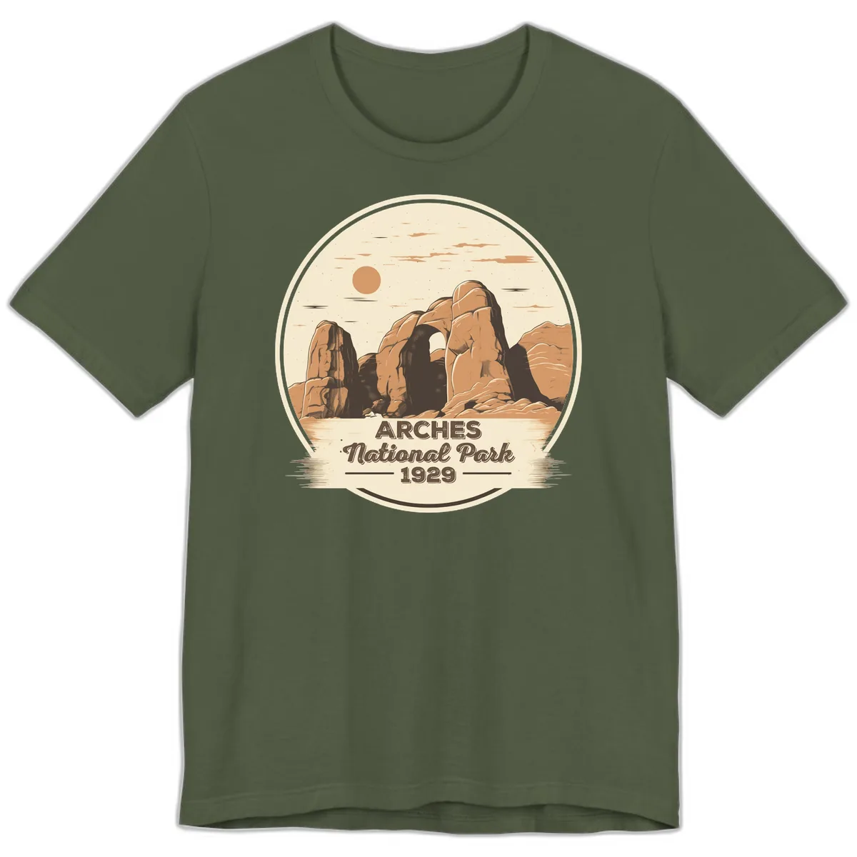 Arches National Park 1929 Badge Premium T-Shirt in Military Green