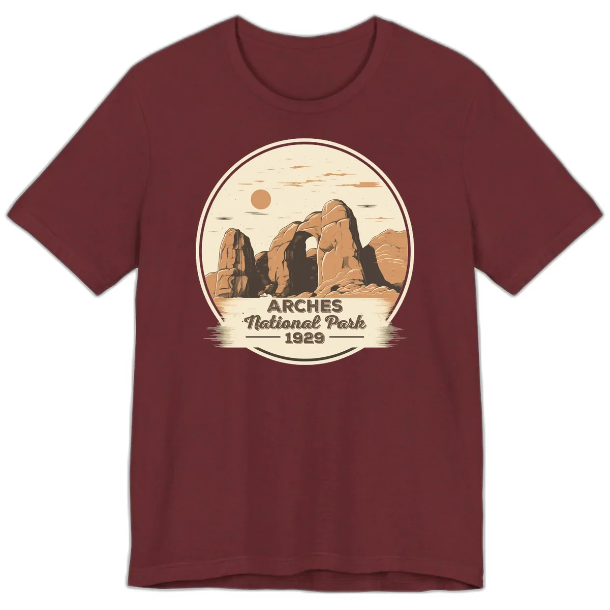 Arches National Park 1929 Badge Premium T-Shirt in Heather Cardinal