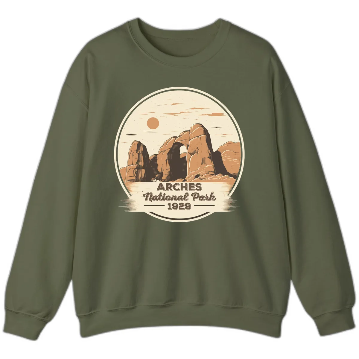 Arches National Park 1929 Badge Sweatshirt in Military Green