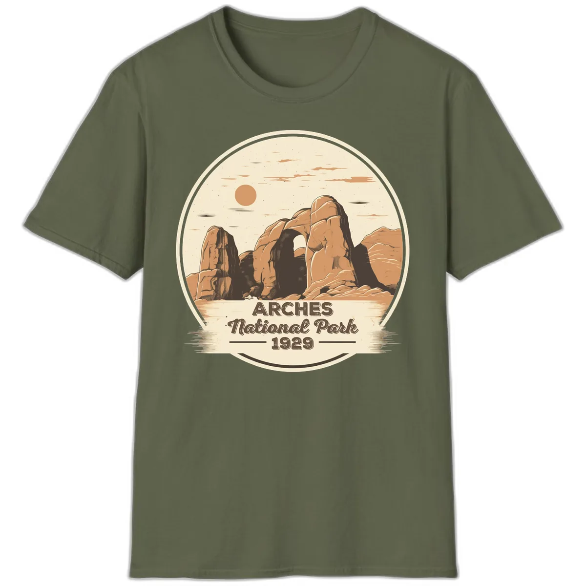 Arches National Park 1929 Badge T-Shirt in Military Green