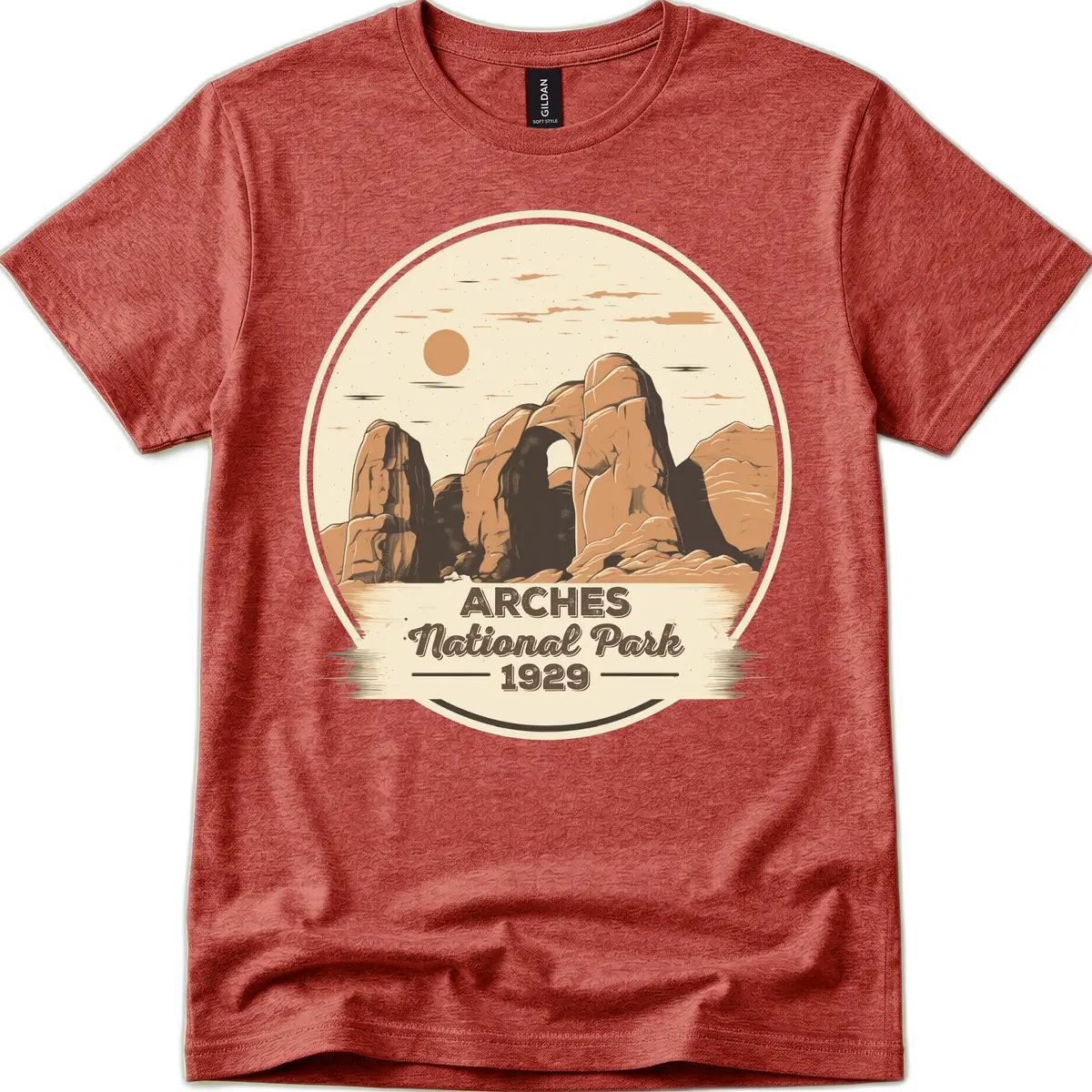 Arches National Park 1929 Badge T-Shirt in Heather Cardinal