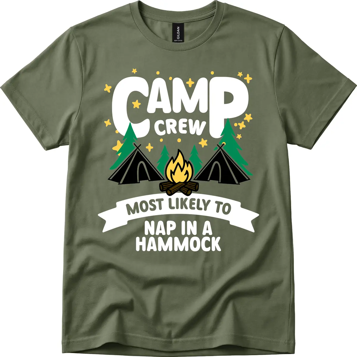 Camp Crew Most Likely To Nap In A Hammock T-Shirt in Military Green