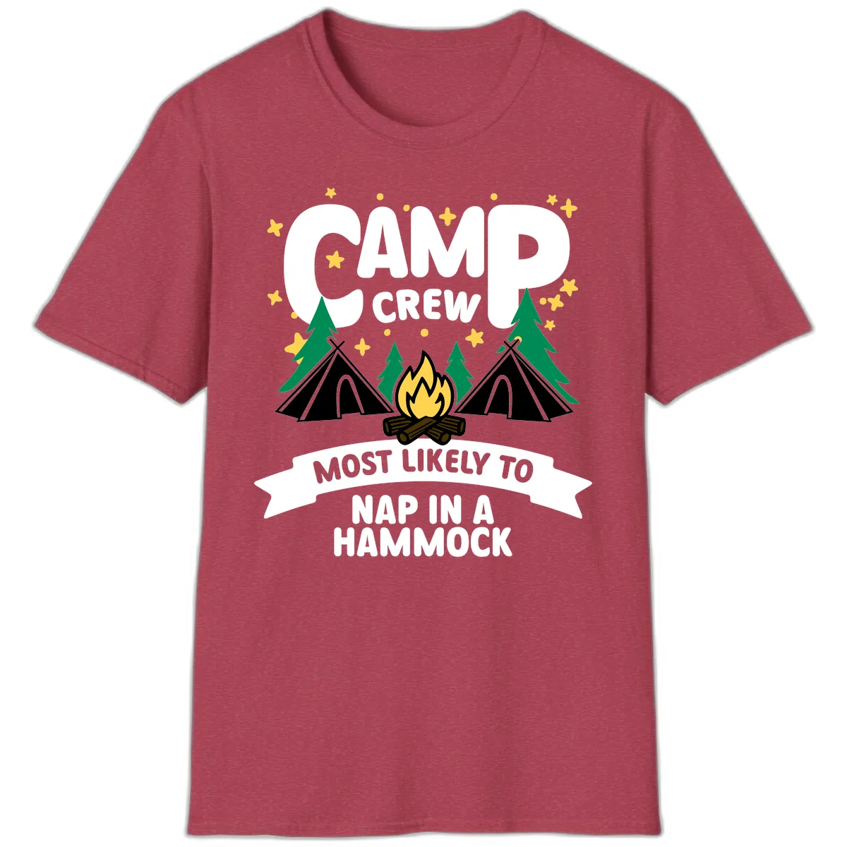 Camp Crew Most Likely To Nap In A Hammock T-Shirt in Heather Cardinal