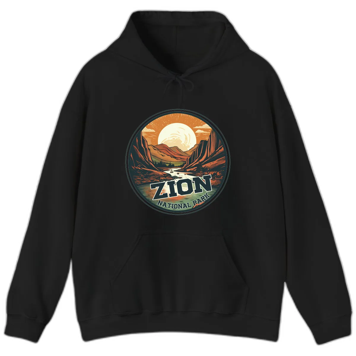 Zion National Park Canyon Moonrise Hoodie in Black